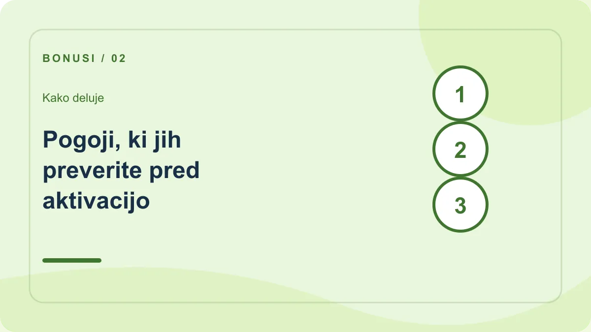 Bonus za ponovni polog: koraki – Pogoji, ki jih preverite pred aktivacijo
